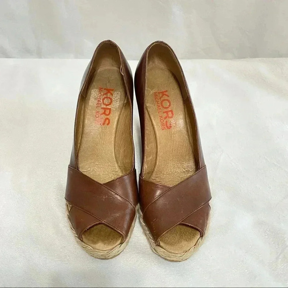 Michael Kors Leather Wedge Sandals Espadrilles - Picture 6 of 9